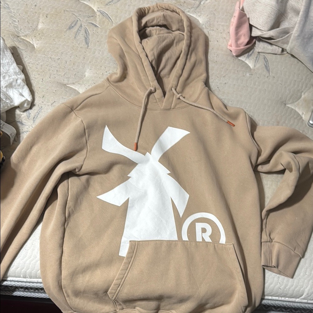 Tan Hoodie with White Graphic